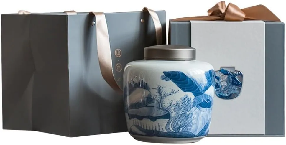 Tea Bag Organizer Tea Storage Container Hand-painted Blue and White Porcelain Loose Tea Storage Jar Ceramic Sealed Jar Chinese Tea Set Single Jar Gift Box Set Tea Organizer