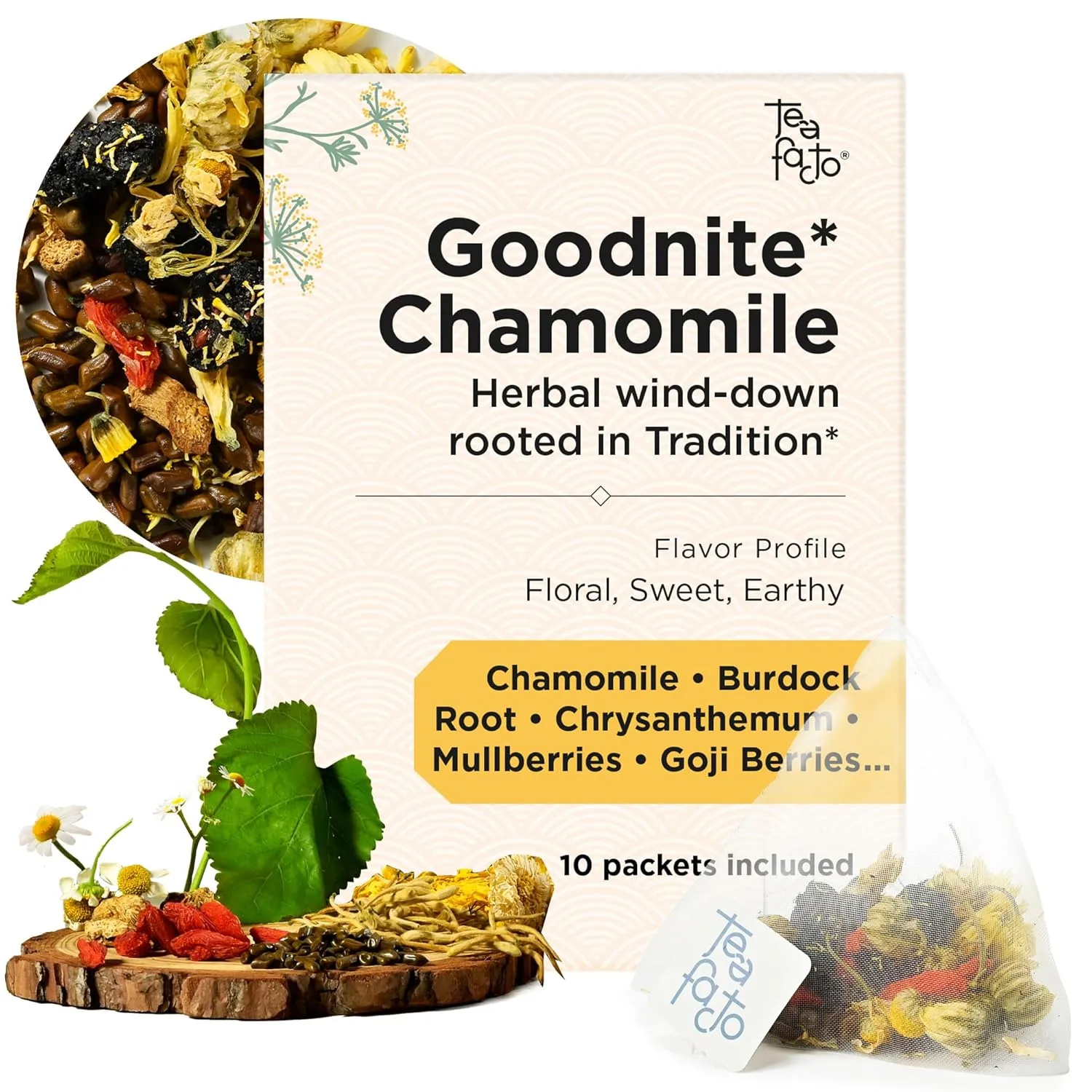 Tea Facto Goodnite* Chamomile and Body Renew* Soursop Tea Bags with Chrysanthemum Tea and Natural Refreshing Soursop Tea - 10 Pack