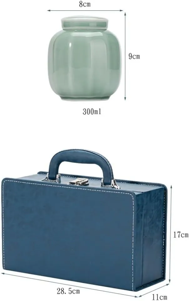 Tea Organizer Loose Tea Storage Container Jar Ceramic Sealed Jar Empty Jar with Tea Spoon Tea Set Double Jar Gift Box Set Handbag Tea Caddy(B)
