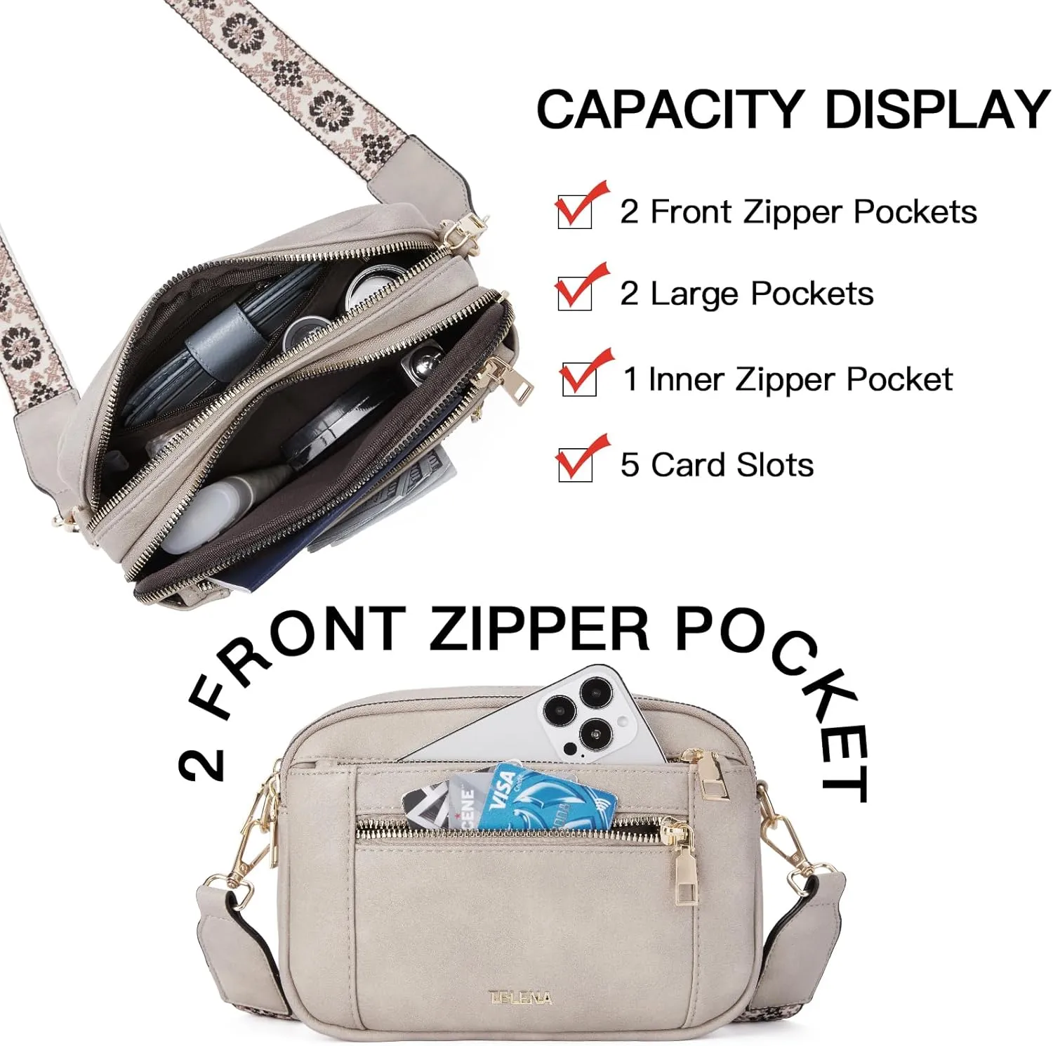 Telena Crossbody Purse for Women Small Crossbody Bags Trendy Vegan Leather with Adjustable Shoulder Strap