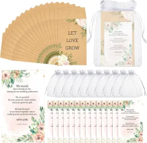 Teling 300 Packs Wedding Favors Set Include 100 Self Adhesive Seed Packets Kraft Let Love Grow Seed Envelopes 100 Thank You Cards 100 Organza Gift Bags Wedding Party(Brown)