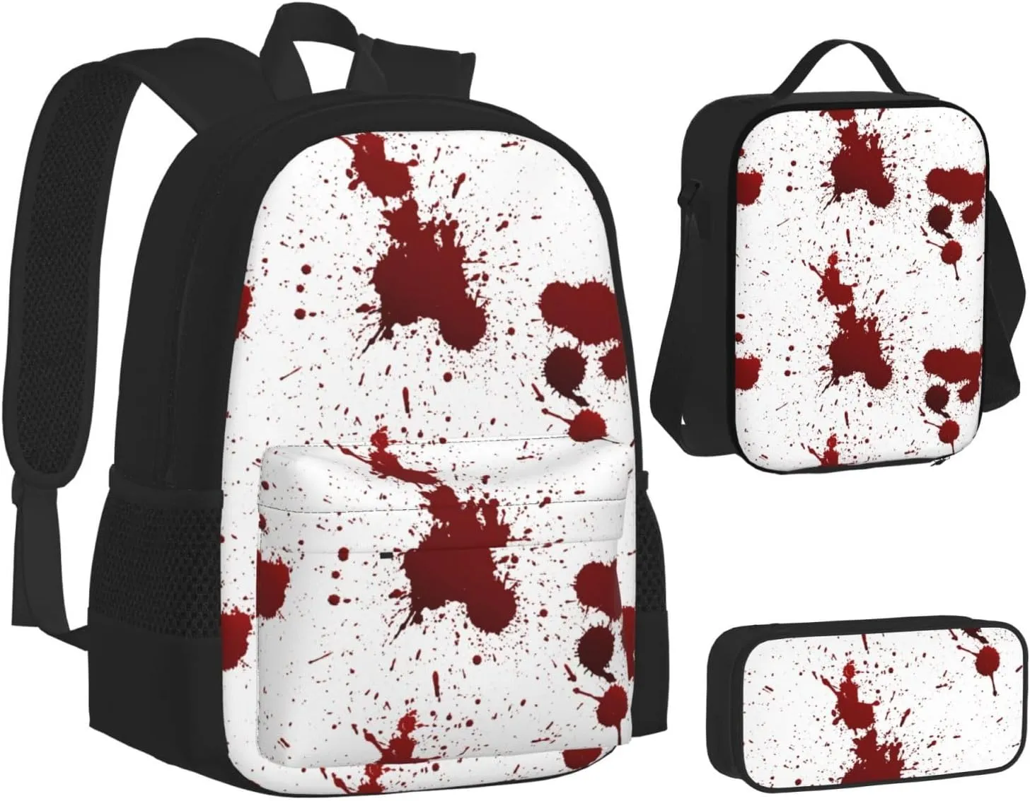 terrible blood Multifunctional Pocket Backpack Crossbody Lunch Bag Pencil Case 3Pcs Set Large Capacity Backpack