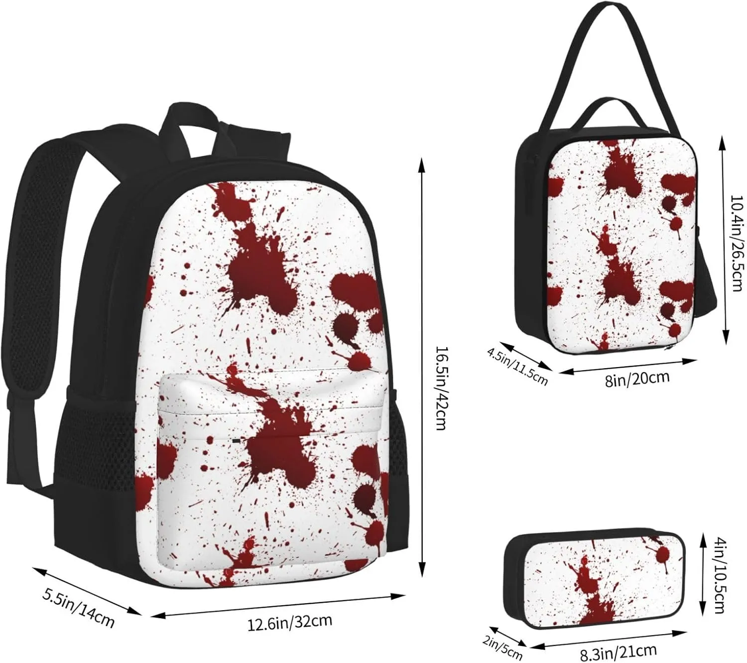 terrible blood Multifunctional Pocket Backpack Crossbody Lunch Bag Pencil Case 3Pcs Set Large Capacity Backpack