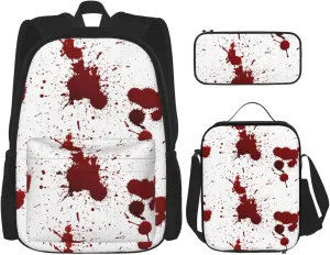 terrible blood Multifunctional Pocket Backpack Crossbody Lunch Bag Pencil Case 3Pcs Set Large Capacity Backpack