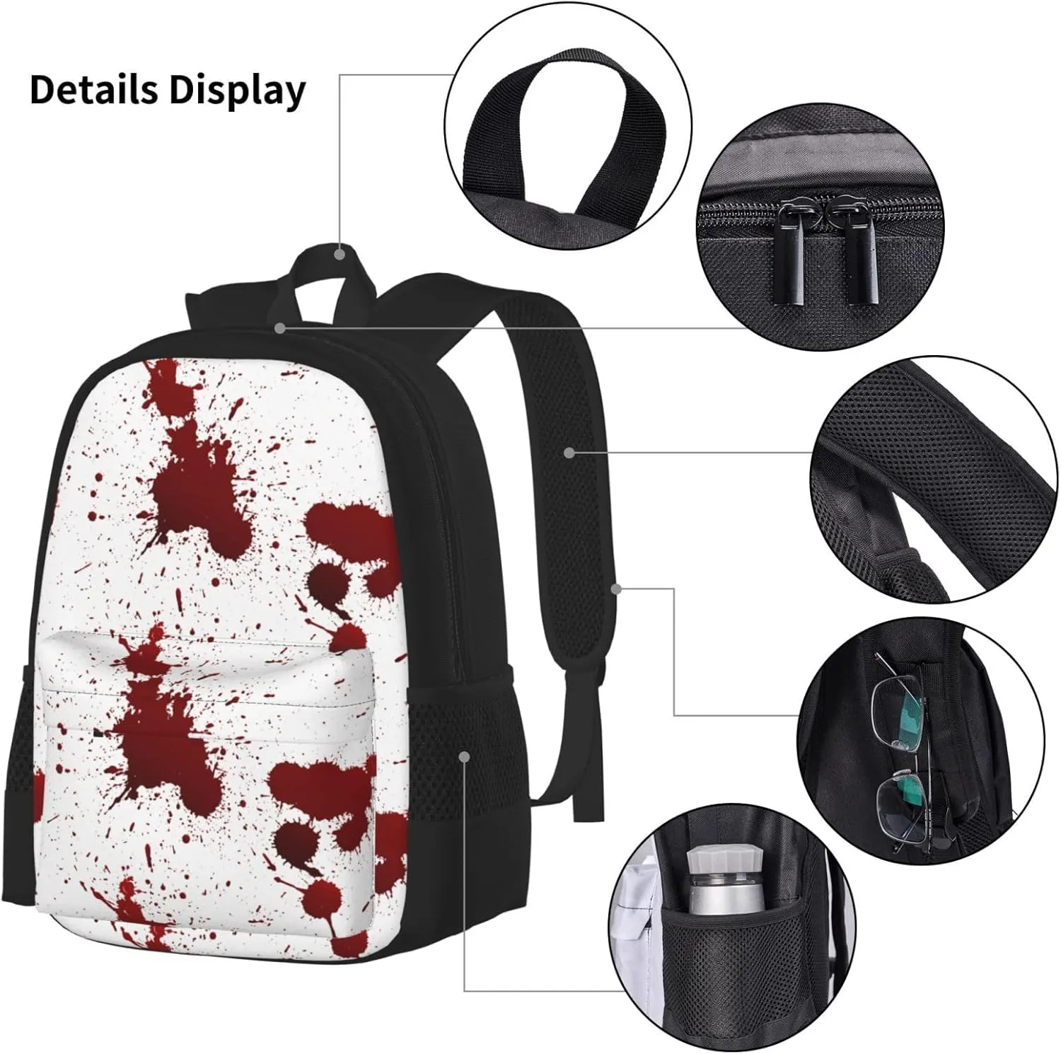 terrible blood Multifunctional Pocket Backpack Crossbody Lunch Bag Pencil Case 3Pcs Set Large Capacity Backpack