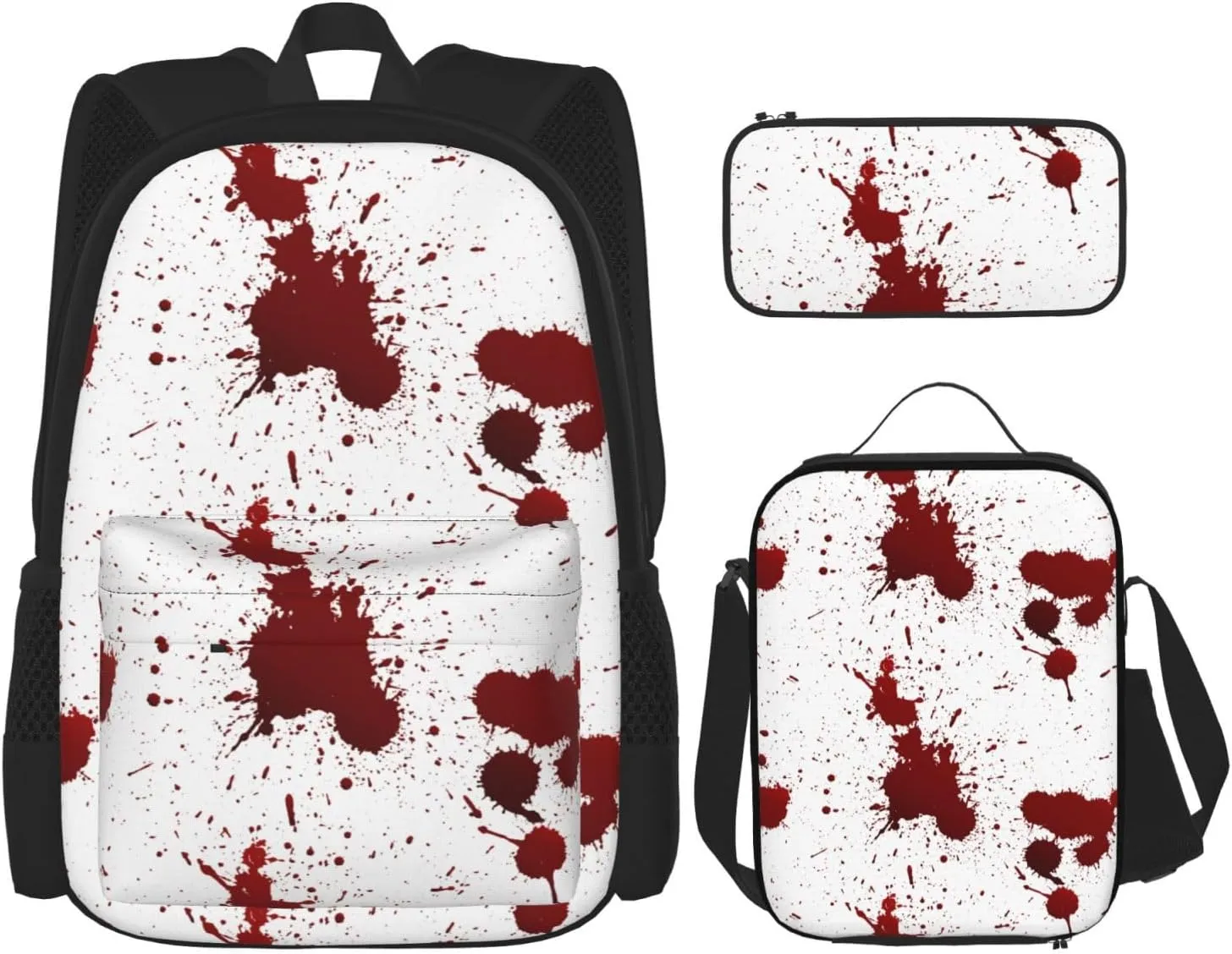 terrible blood Multifunctional Pocket Backpack Crossbody Lunch Bag Pencil Case 3Pcs Set Large Capacity Backpack