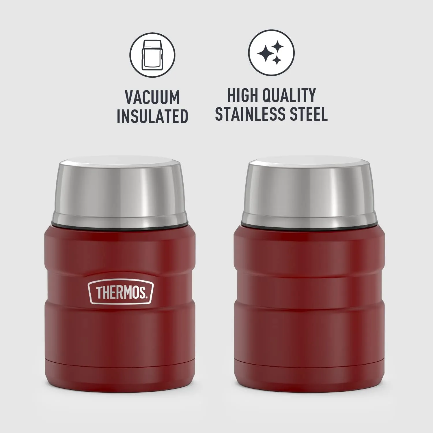 THERMOS Stainless King Vacuum-Insulated Food Jar with Spoon, 16 Ounce, Rustic Red