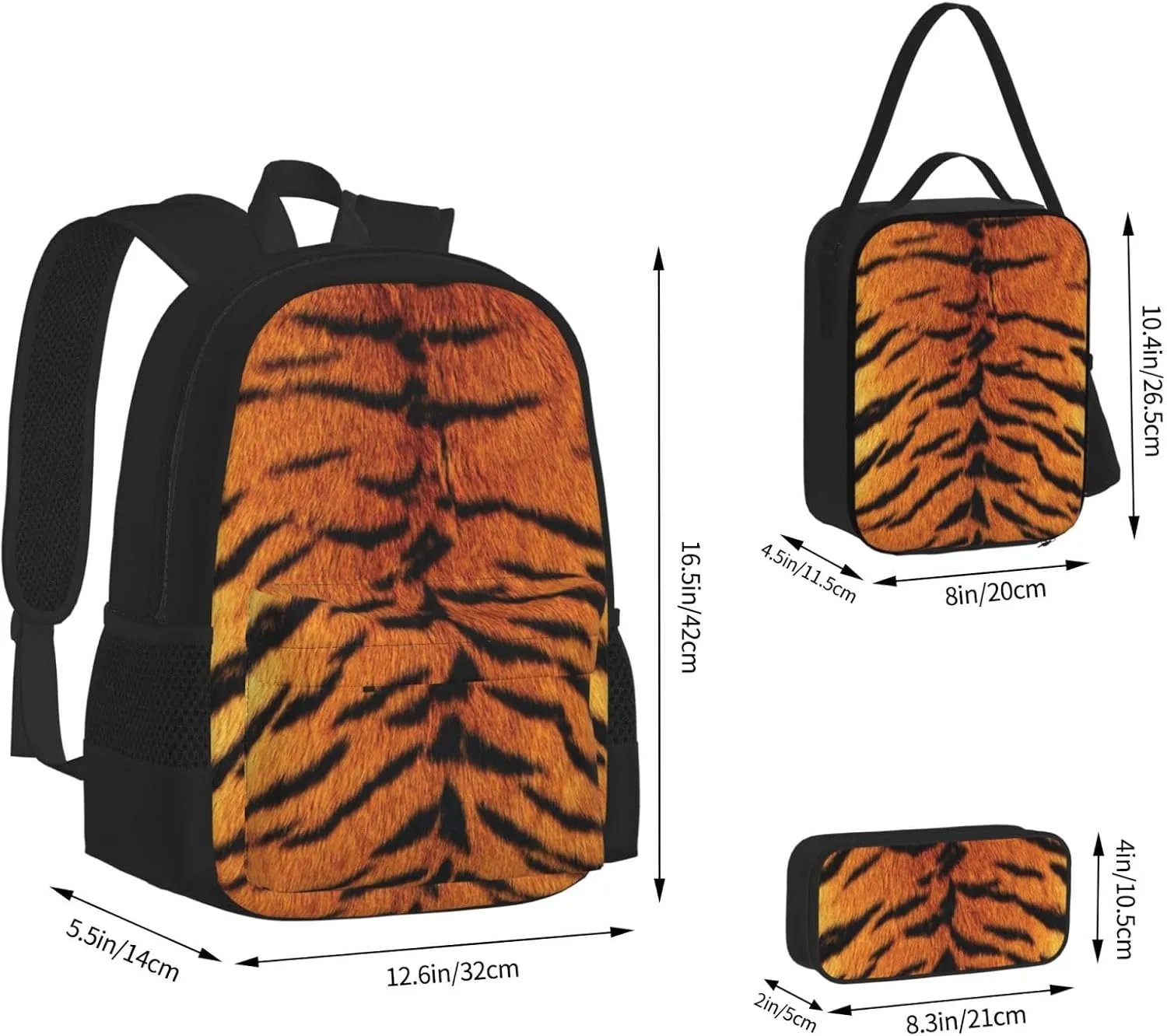 tiger skin nature Multifunctional Pocket Backpack Crossbody Lunch Bag Pencil Case 3Pcs Set Large Capacity Backpack