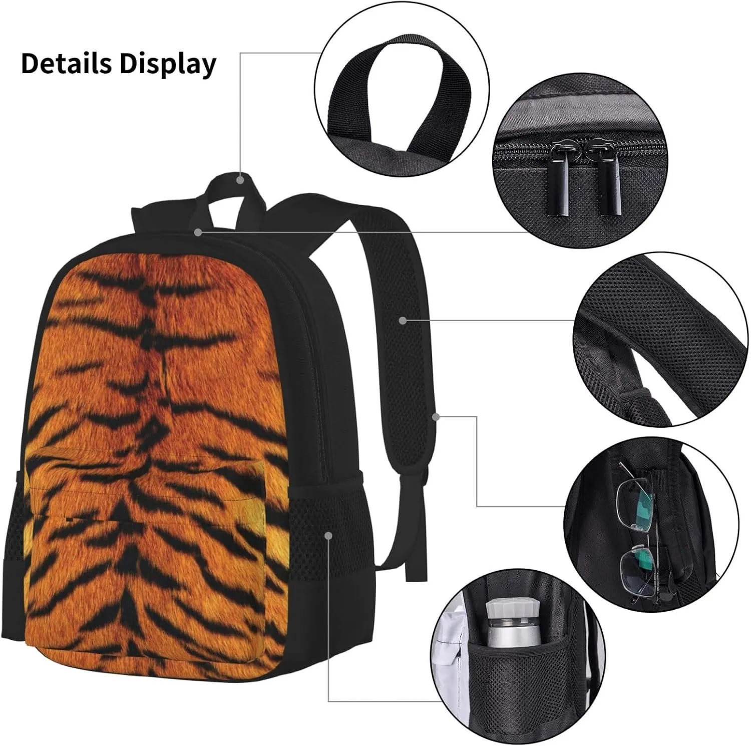 tiger skin nature Multifunctional Pocket Backpack Crossbody Lunch Bag Pencil Case 3Pcs Set Large Capacity Backpack