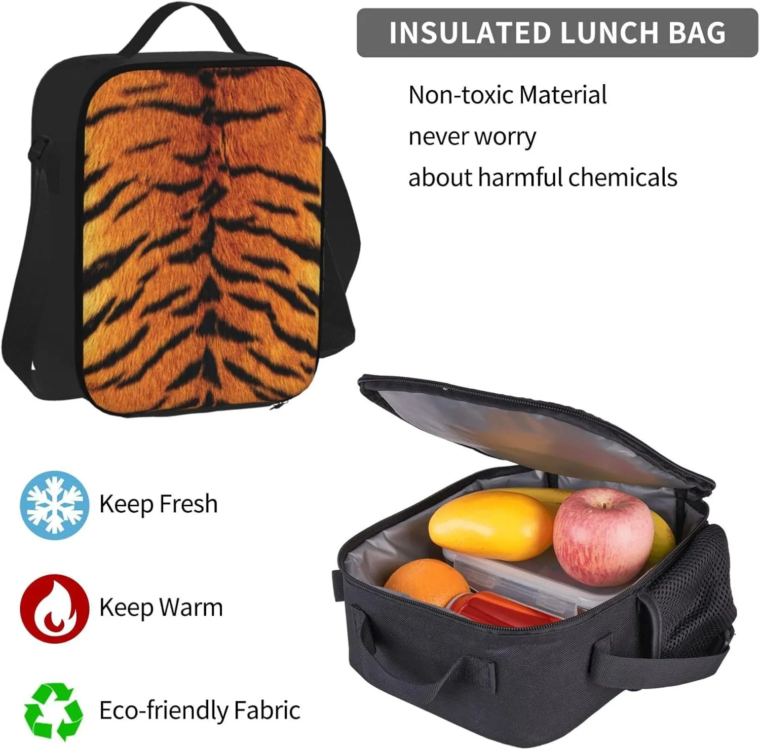 tiger skin nature Multifunctional Pocket Backpack Crossbody Lunch Bag Pencil Case 3Pcs Set Large Capacity Backpack