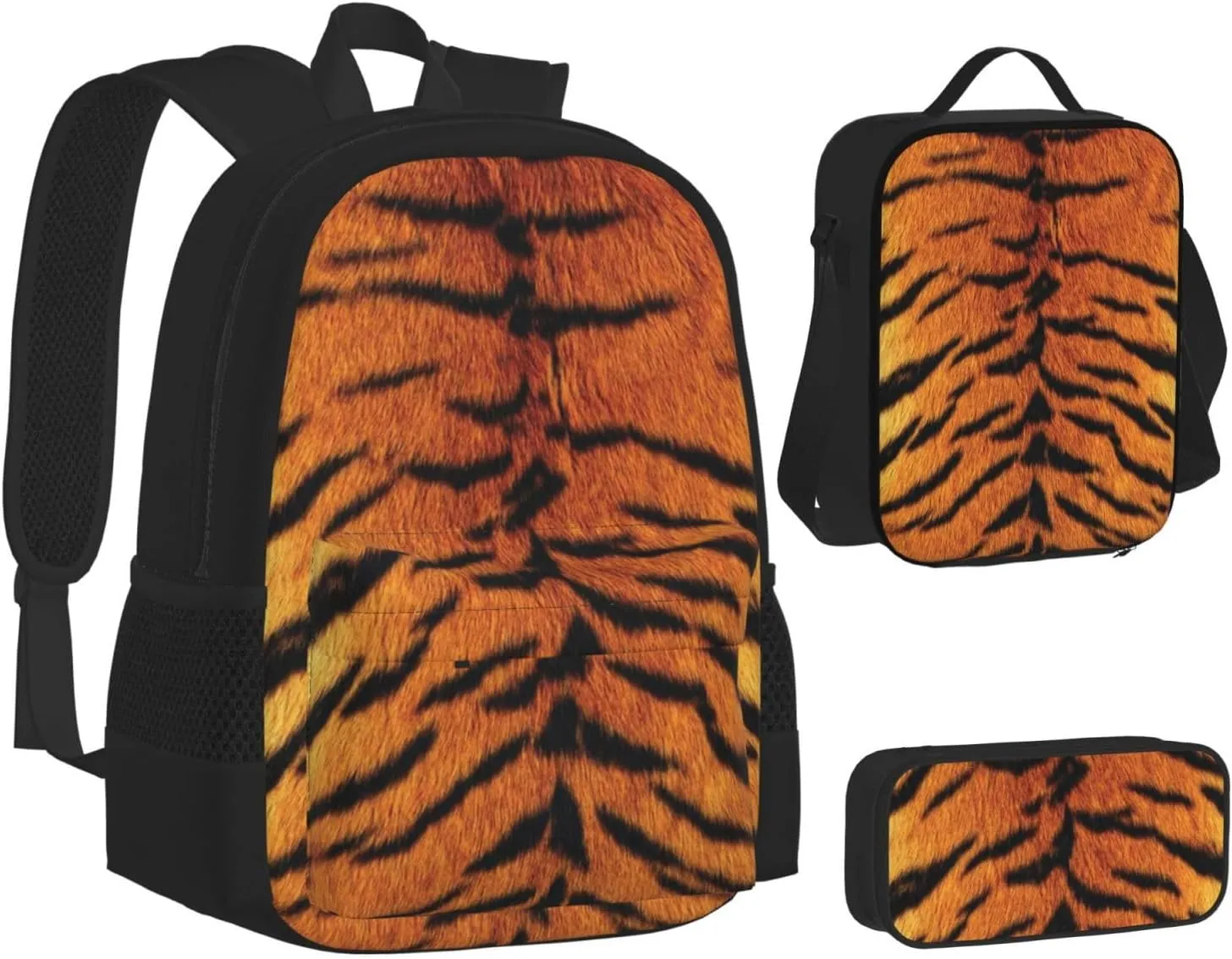 tiger skin nature Multifunctional Pocket Backpack Crossbody Lunch Bag Pencil Case 3Pcs Set Large Capacity Backpack