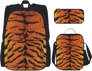 tiger skin nature Multifunctional Pocket Backpack Crossbody Lunch Bag Pencil Case 3Pcs Set Large Capacity Backpack