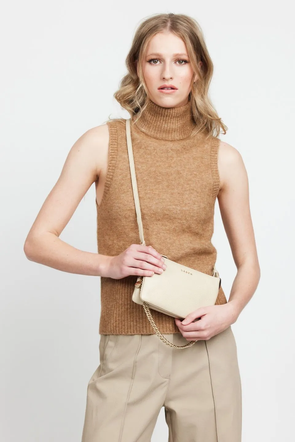 Tilly Multi Pocket Biscotti Leather Crossbody Bag