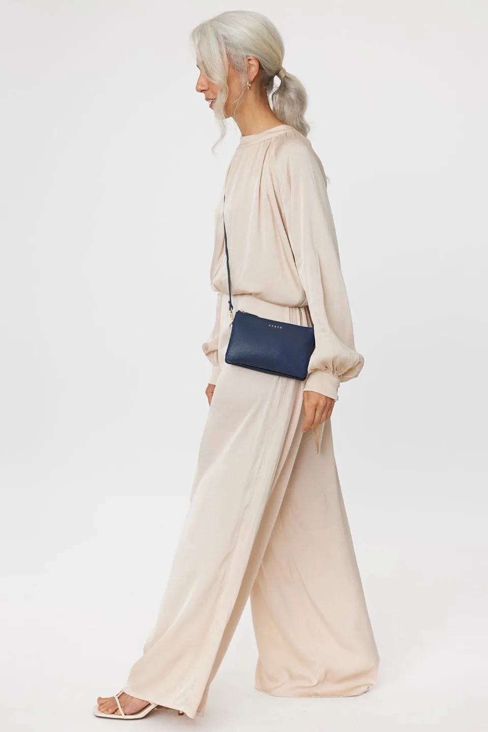 Tilly Multi Pocket Navy Leather Crossbody Clutch