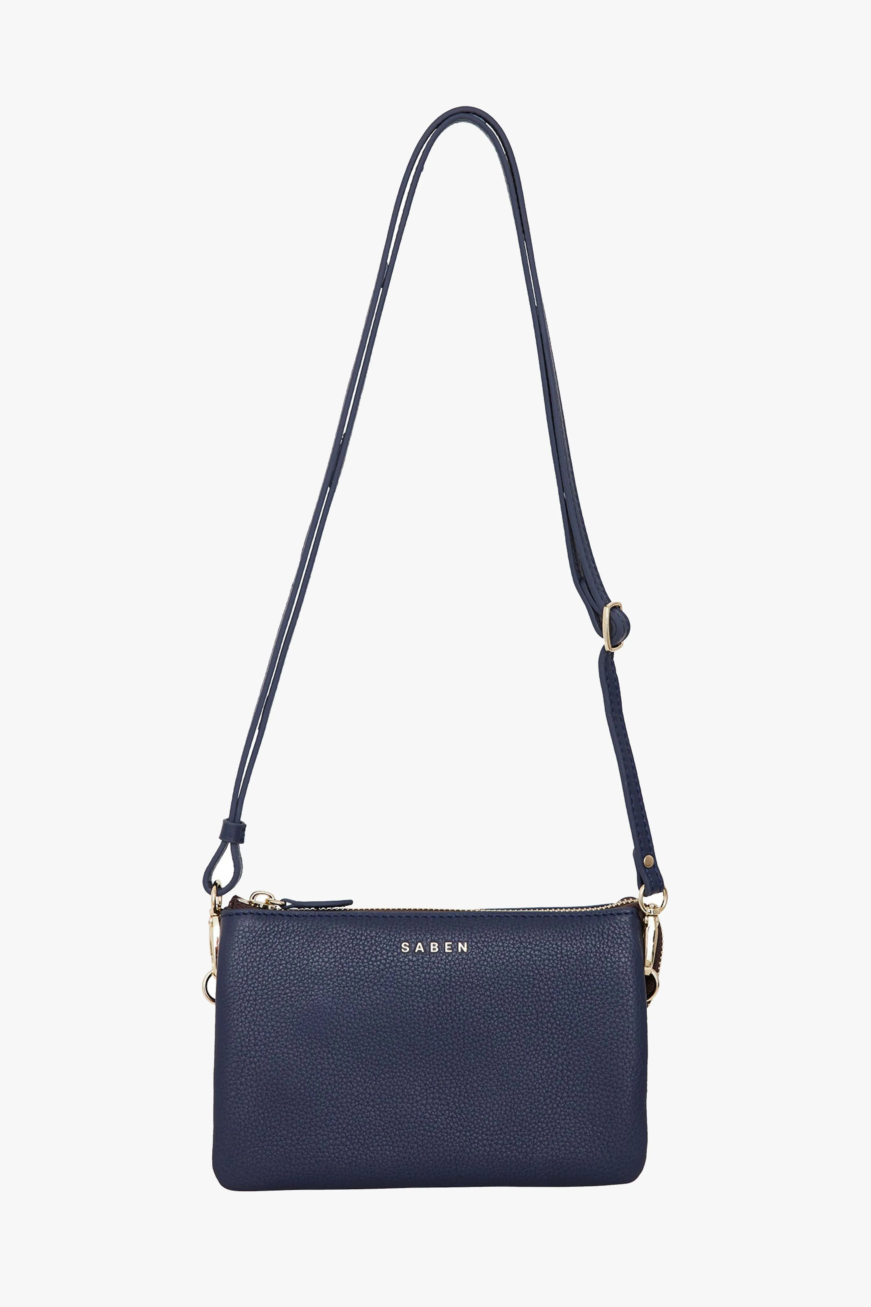 Tilly Multi Pocket Navy Leather Crossbody Clutch