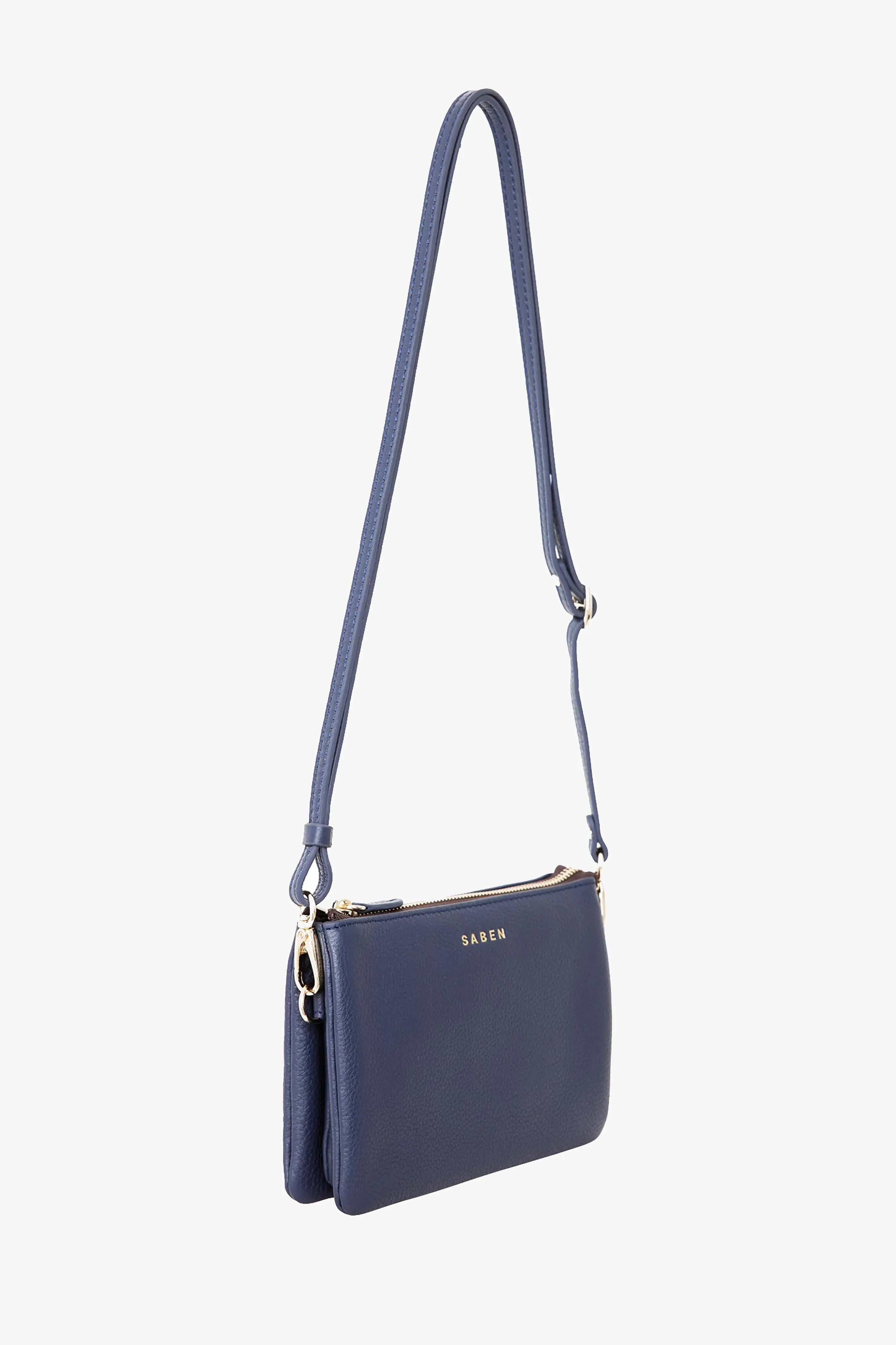 Tilly Multi Pocket Navy Leather Crossbody Clutch