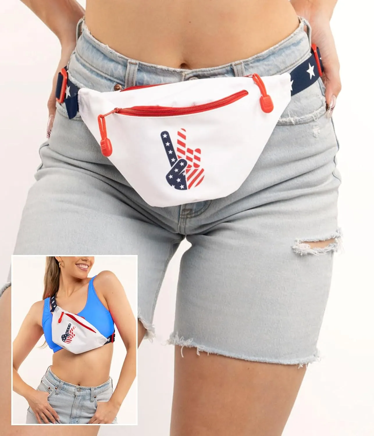 Tipsy Elves American Flag Fanny Packs with Drink Holder - USA Fanny Pack for 4th of July BBQ, Pool Party and Events