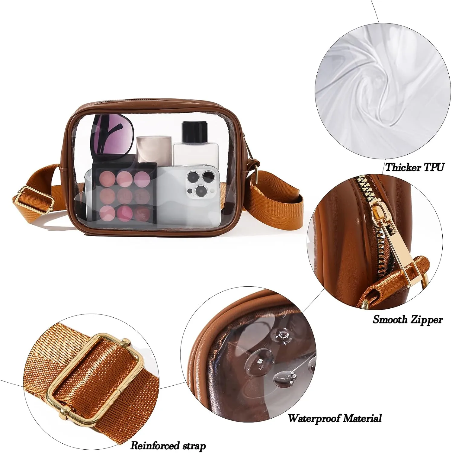 TOBVZOO Clear Purse Crossbody Bag Stadium Approved, Transparent Bag with Adjustable Strap for Concerts Sports Events