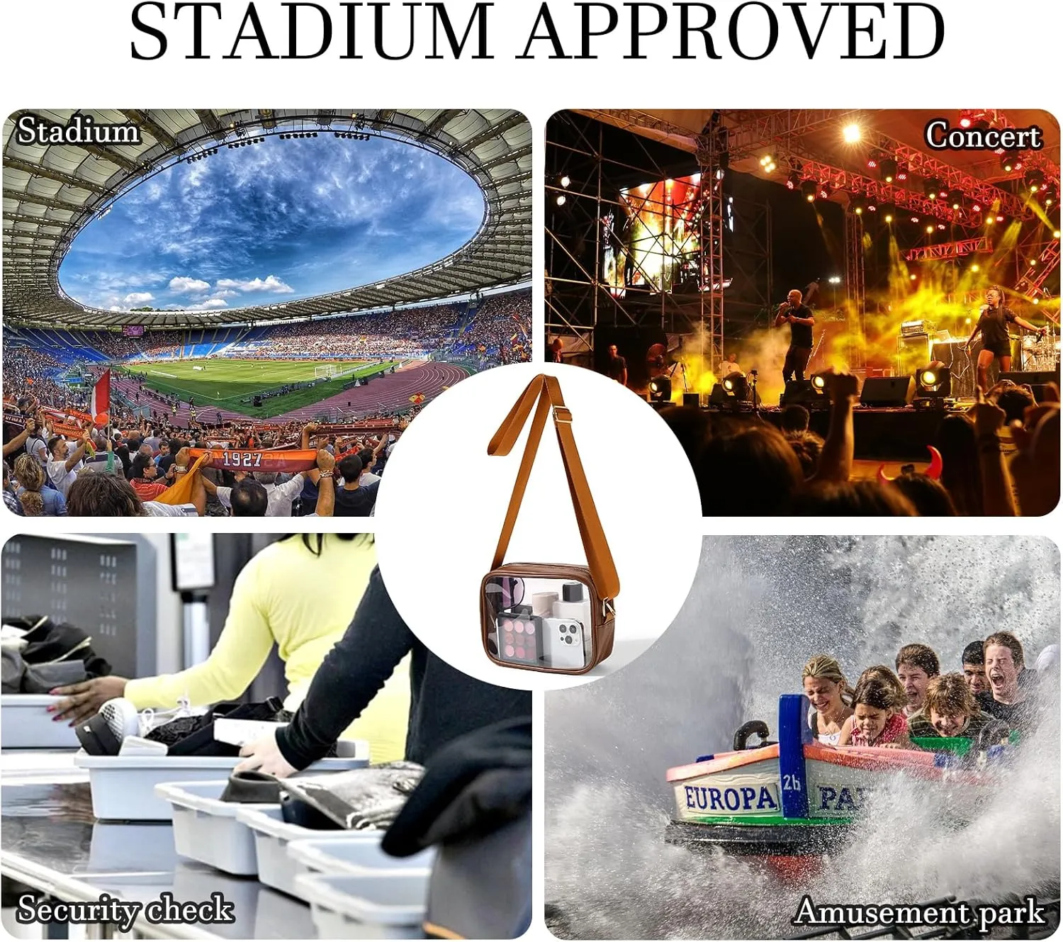 TOBVZOO Clear Purse Crossbody Bag Stadium Approved, Transparent Bag with Adjustable Strap for Concerts Sports Events