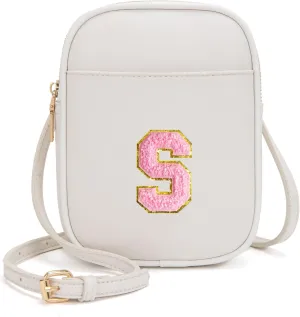 Toddler Purse Initial Crossbody Bags for Girls 3 Pockets PU Leather Cross Body Bag Crossbody Purse Handbag Personalized Gifts for Teen Girls Preppy Cute Stuff (Beige S)