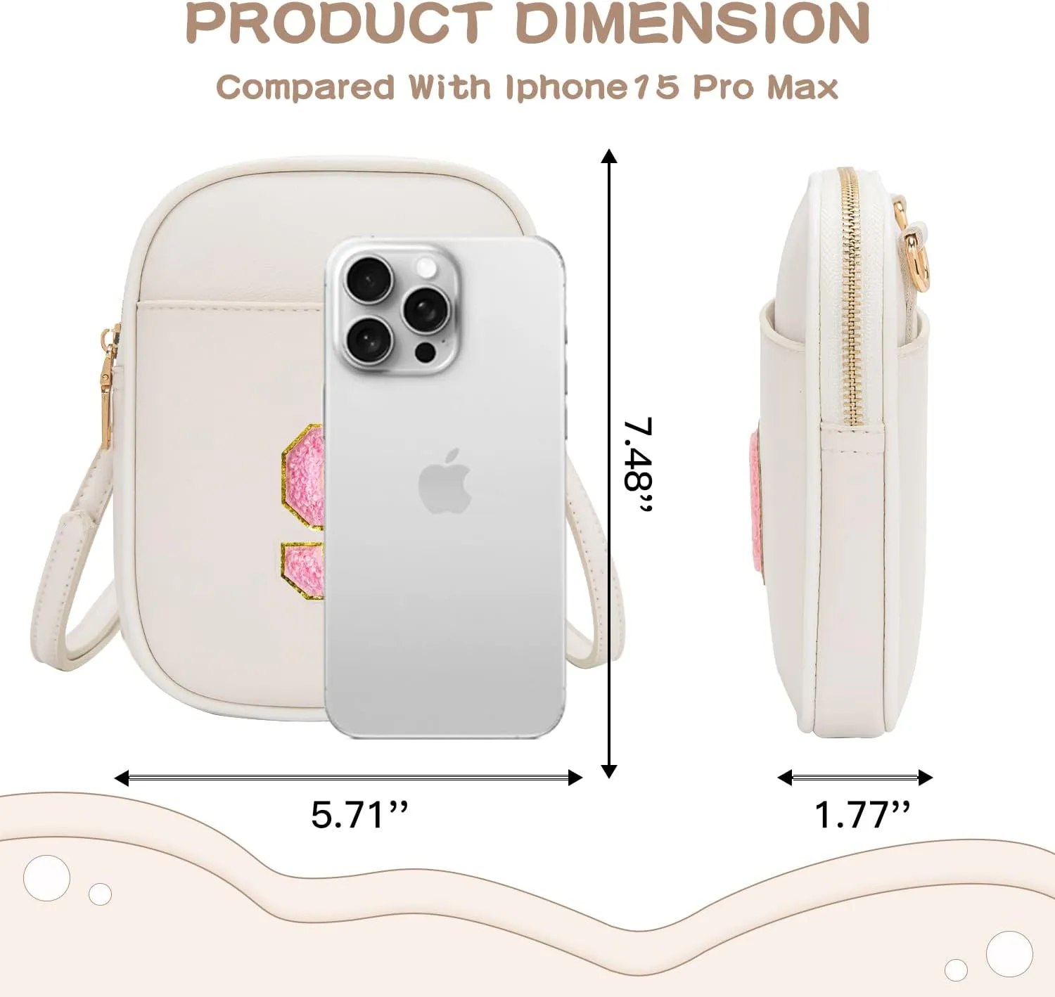 Toddler Purse Initial Crossbody Bags for Girls 3 Pockets PU Leather Cross Body Bag Crossbody Purse Handbag Personalized Gifts for Teen Girls Preppy Cute Stuff (Beige S)