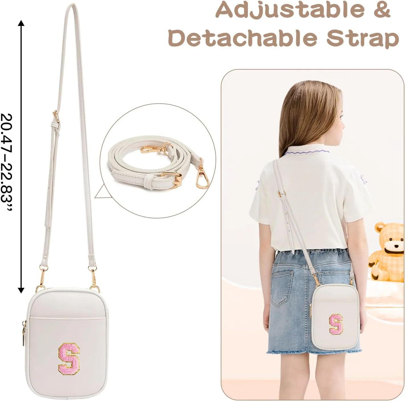 Toddler Purse Initial Crossbody Bags for Girls 3 Pockets PU Leather Cross Body Bag Crossbody Purse Handbag Personalized Gifts for Teen Girls Preppy Cute Stuff (Beige S)