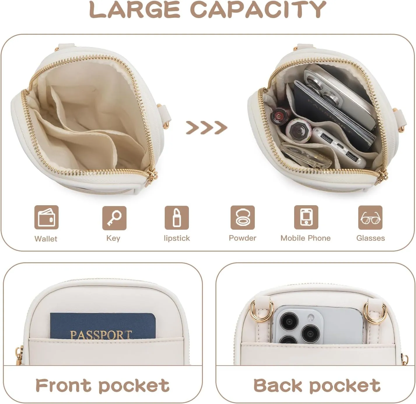 Toddler Purse Initial Crossbody Bags for Girls 3 Pockets PU Leather Cross Body Bag Crossbody Purse Handbag Personalized Gifts for Teen Girls Preppy Cute Stuff (Beige S)