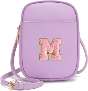 Toddler Purse Initial Crossbody Bags for Girls 3 Pockets PU Leather Cross Body Bag Crossbody Purse Handbag Personalized Preppy Teen Girl Gifts Trendy Stuff (Lavender M)