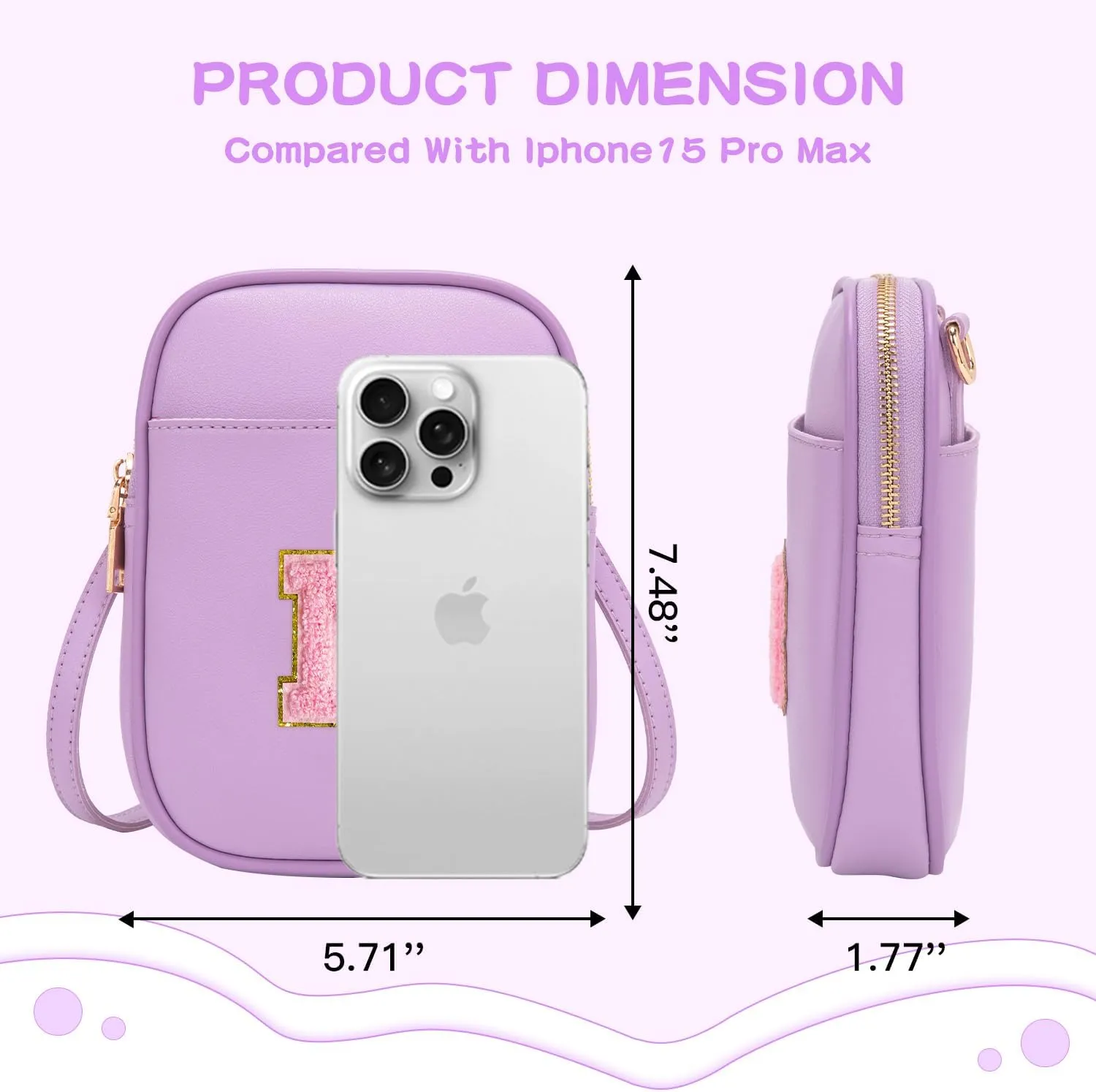 Toddler Purse Initial Crossbody Bags for Girls 3 Pockets PU Leather Cross Body Bag Crossbody Purse Handbag Personalized Preppy Teen Girl Gifts Trendy Stuff (Lavender M)
