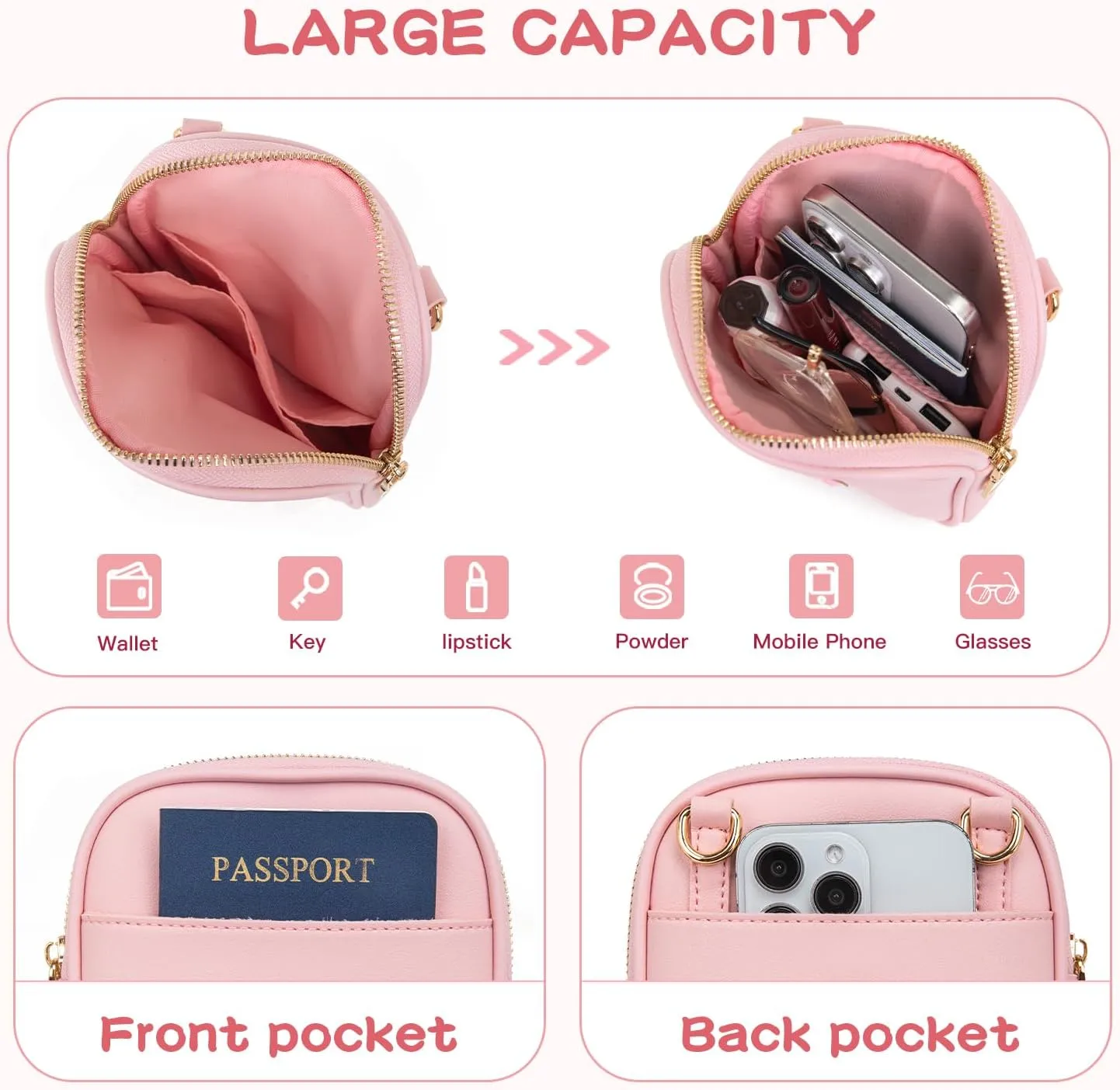Toddler Purse Initial Crossbody Bags for Girls 3 Pockets PU Leather Cross Body Bag Crossbody Purse Handbag Personalized Preppy Teen Girl Gifts Trendy Stuff (Light Pink S)