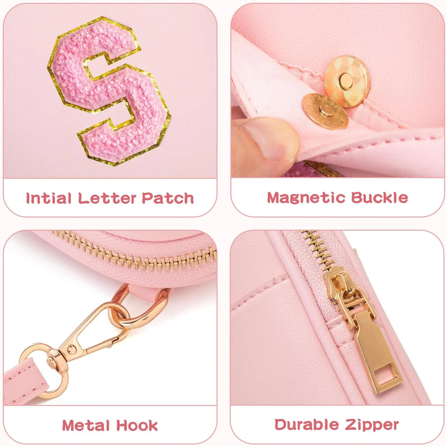 Toddler Purse Initial Crossbody Bags for Girls 3 Pockets PU Leather Cross Body Bag Crossbody Purse Handbag Personalized Preppy Teen Girl Gifts Trendy Stuff (Light Pink S)
