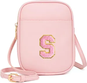 Toddler Purse Initial Crossbody Bags for Girls 3 Pockets PU Leather Cross Body Bag Crossbody Purse Handbag Personalized Preppy Teen Girl Gifts Trendy Stuff (Light Pink S)