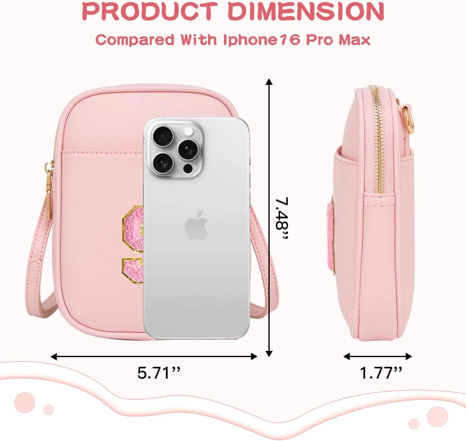Toddler Purse Initial Crossbody Bags for Girls 3 Pockets PU Leather Cross Body Bag Crossbody Purse Handbag Personalized Preppy Teen Girl Gifts Trendy Stuff (Light Pink S)