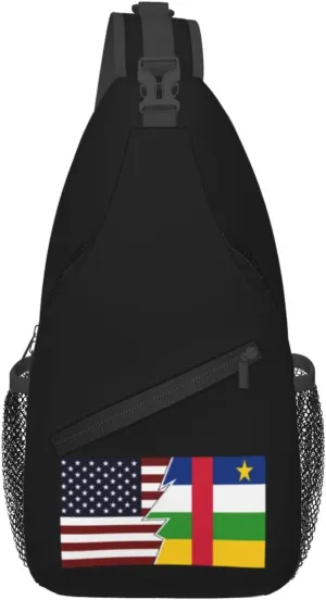 Torn Style American And The Central African Republic Flags Crossbody Bags For Women Men Chest Backpack Gym Shoulder Bag Travel Outdoor Sports Casual Crossbody Bags