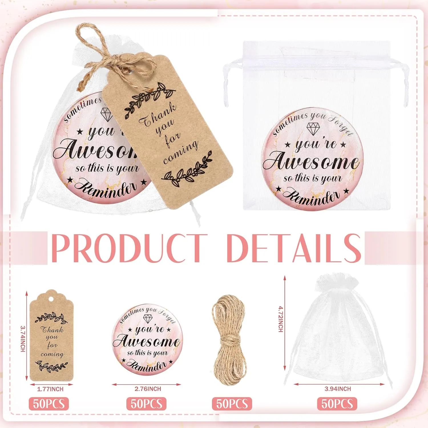 Tradder 50 Sets 2.76 Inch Inspirational Gifts Compact Mirrors Bulk Employee Appreciation Gifts Set Small Purse Pocket Round Makeup Mirrors for Mothers Day Women Coworker Nurse (Awesome)