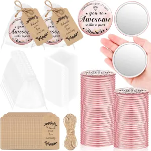 Tradder 50 Sets 2.76 Inch Inspirational Gifts Compact Mirrors Bulk Employee Appreciation Gifts Set Small Purse Pocket Round Makeup Mirrors for Mothers Day Women Coworker Nurse (Awesome)