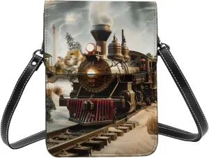 Train and Railway Printed Crossbody Cell Phone Bag for Women Men, Small Leather Cell Phone Purse Wallet, Hold Two Phones