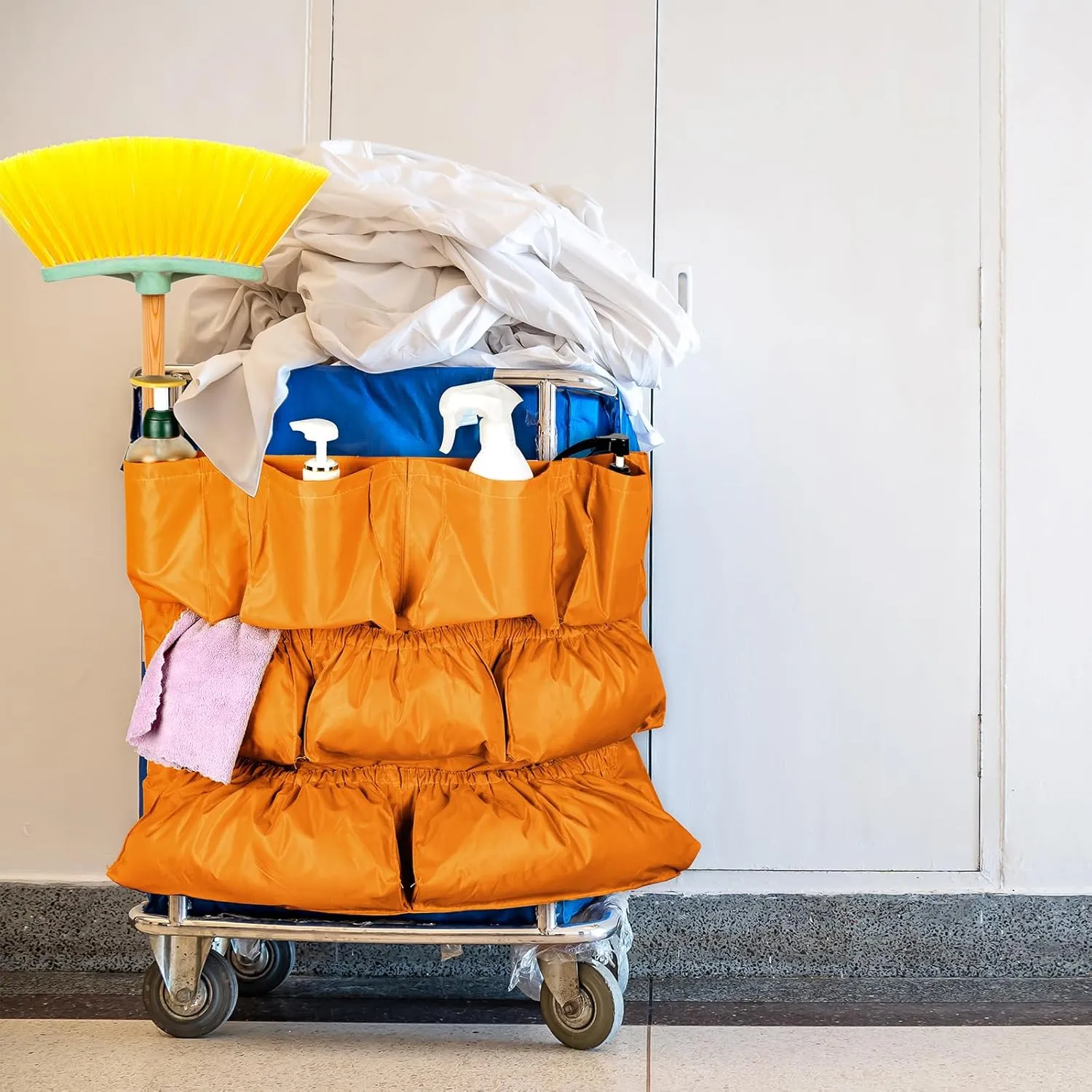 Trash Can Caddy Bag Cleaning Caddy Bag for Garbage Bins Trash Holder Cart Garbage Bin Storage Organizer, Fits 32-50 Gallon Can, Janitorial Storage Cleaning Supplies(Yellow,2)