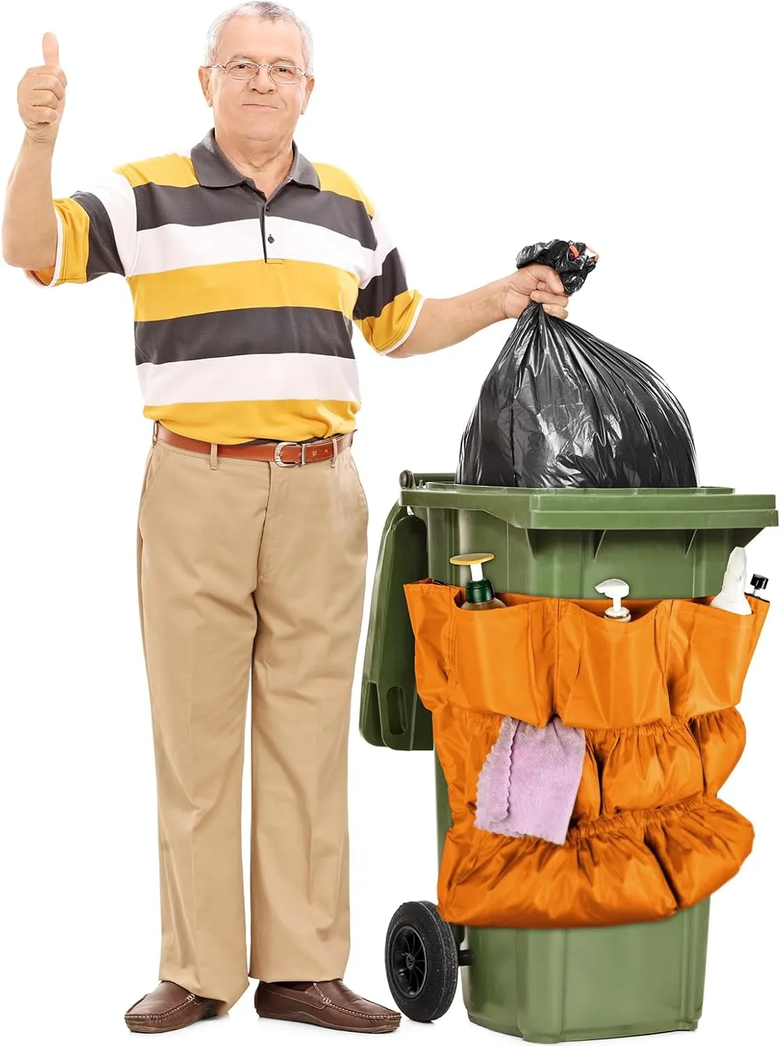 Trash Can Caddy Bag Cleaning Caddy Bag for Garbage Bins Trash Holder Cart Garbage Bin Storage Organizer, Fits 32-50 Gallon Can, Janitorial Storage Cleaning Supplies(Yellow,2)