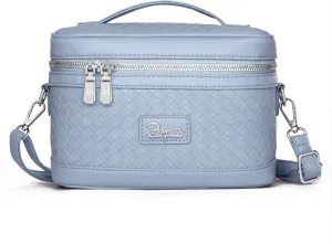 Travel Makeup Bags Cosmetic Organizer Bag: Large Capacity Make up Bag Case with Mirror Set of 2 - Crossbody Toiletry Bag for Women (Blue)