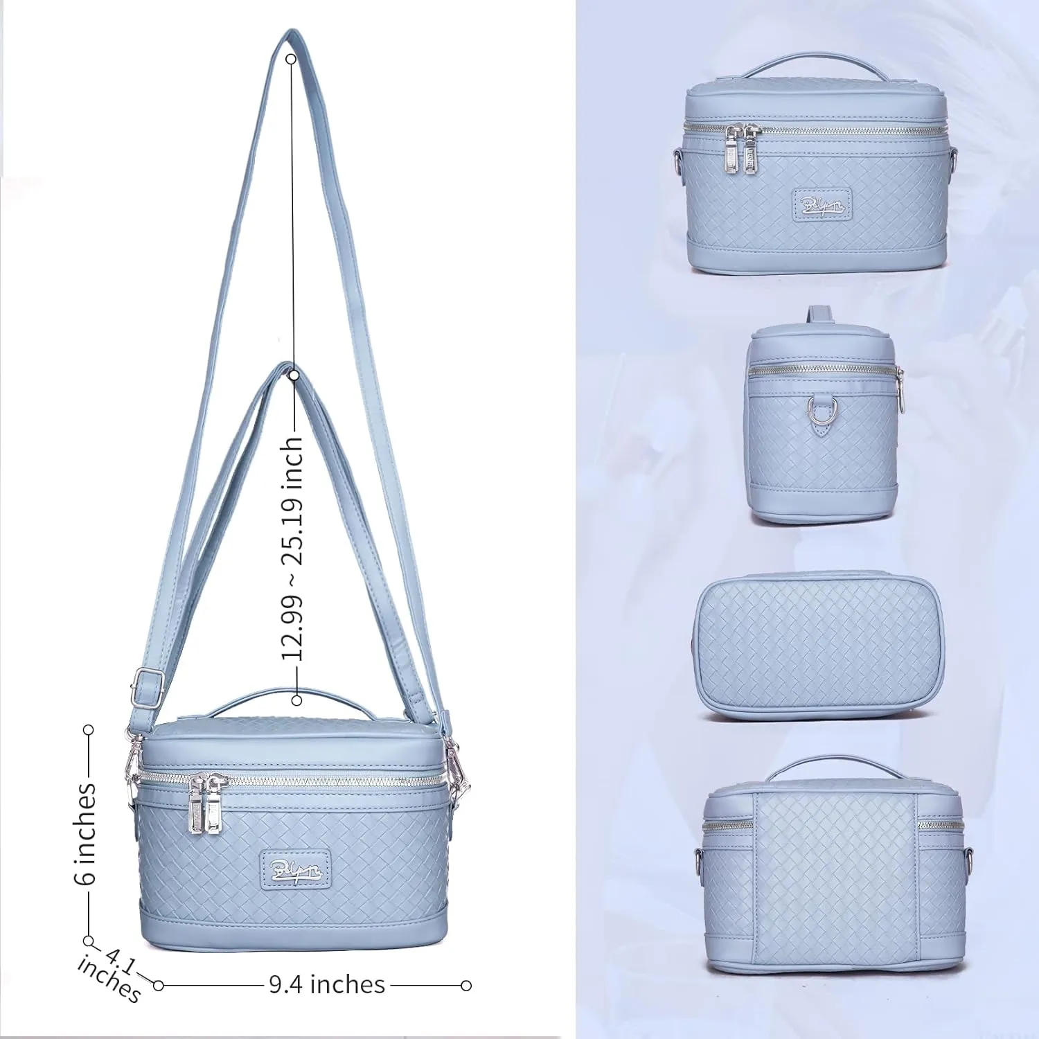Travel Makeup Bags Cosmetic Organizer Bag: Large Capacity Make up Bag Case with Mirror Set of 2 - Crossbody Toiletry Bag for Women (Blue)