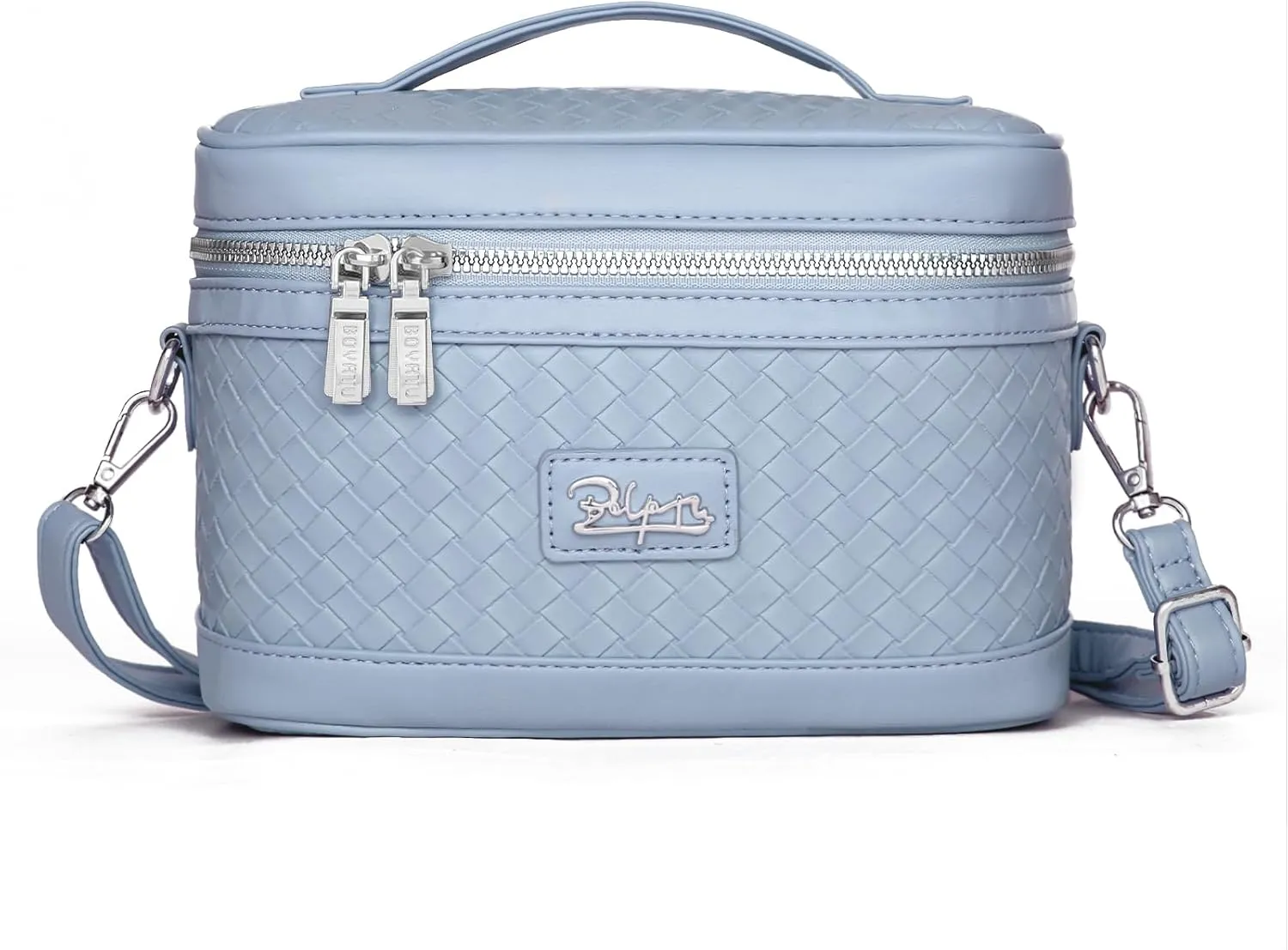 Travel Makeup Bags Cosmetic Organizer Bag: Large Capacity Make up Bag Case with Mirror Set of 2 - Crossbody Toiletry Bag for Women (Blue)