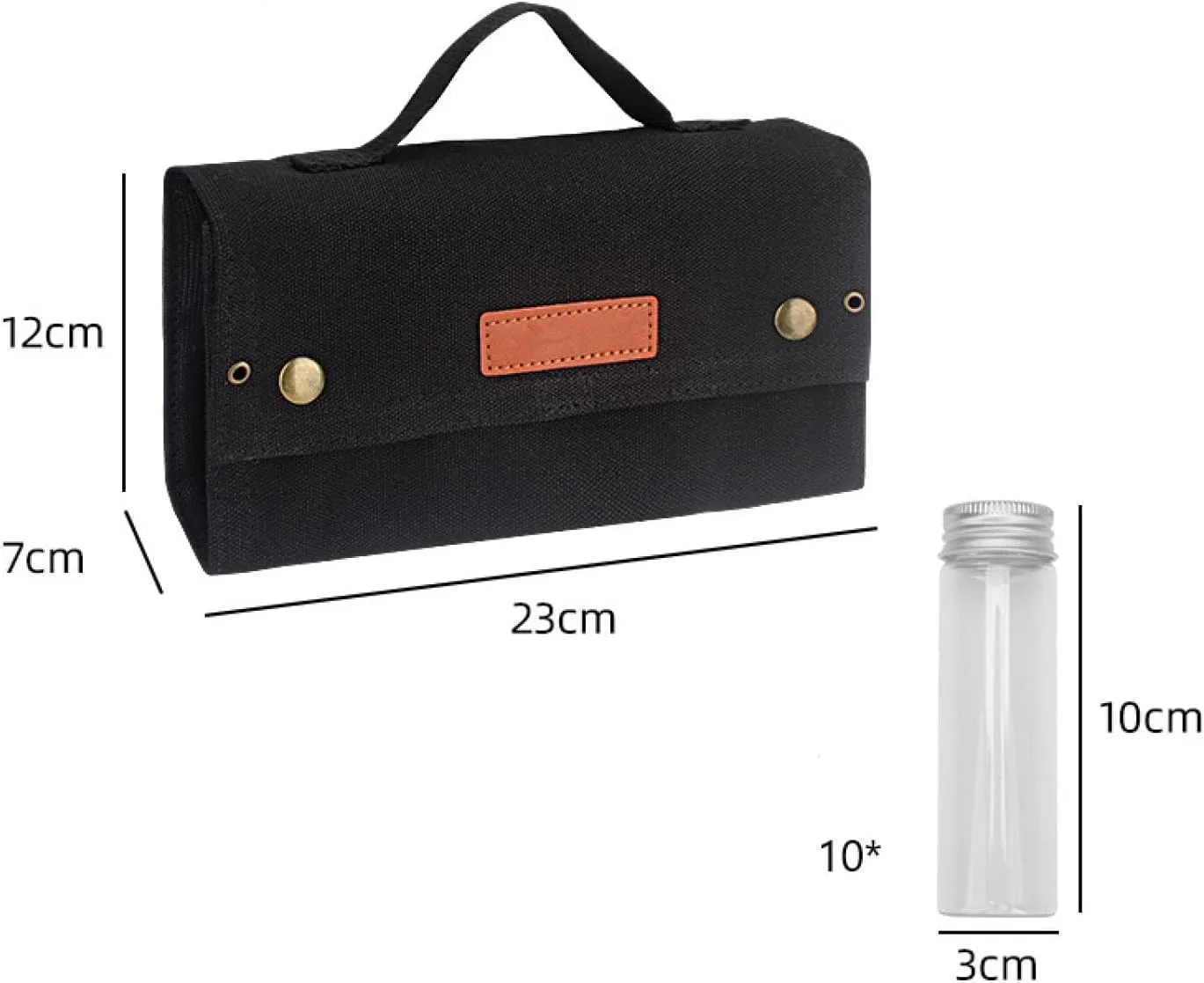 Travel Spice Kit, Portable Spice Bag with 10 Spice Jars, Canvas Seasoning Storage Bag Organizer, Seasoning Bottle Holder with Mini Condiment Bottle, Condiment Container Set for Camping BBQ(Black)