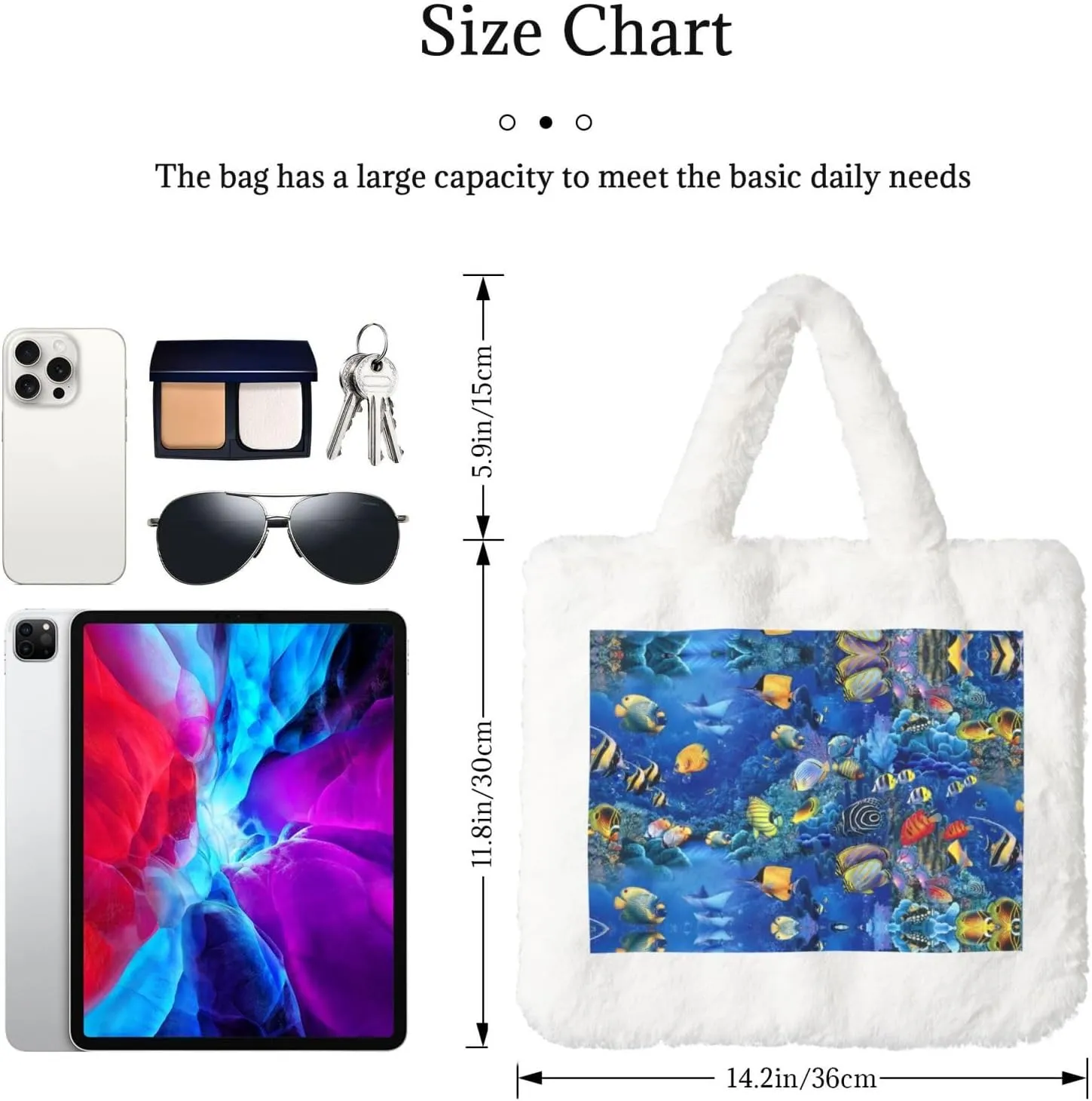 Tropical Fishes Printing Soft Plush Handbag For Womens Tote Bag For Women,Women Satchel Bags Wallet Purse For Gifts