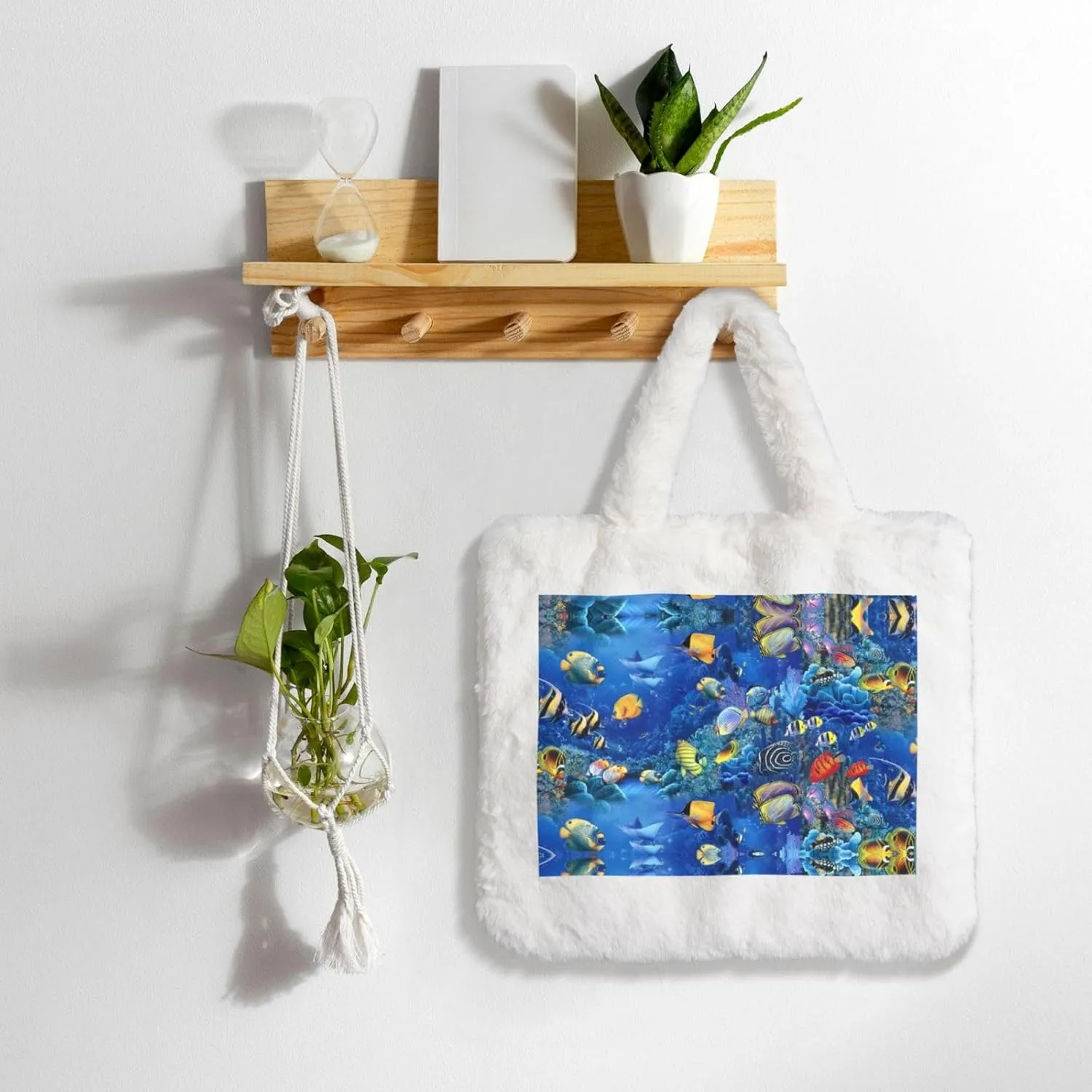 Tropical Fishes Printing Soft Plush Handbag For Womens Tote Bag For Women,Women Satchel Bags Wallet Purse For Gifts