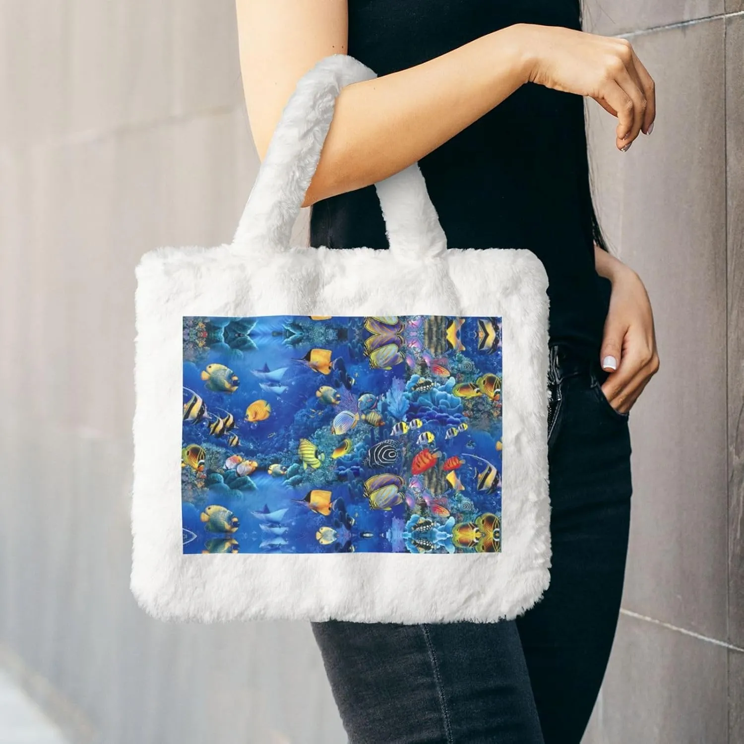 Tropical Fishes Printing Soft Plush Handbag For Womens Tote Bag For Women,Women Satchel Bags Wallet Purse For Gifts
