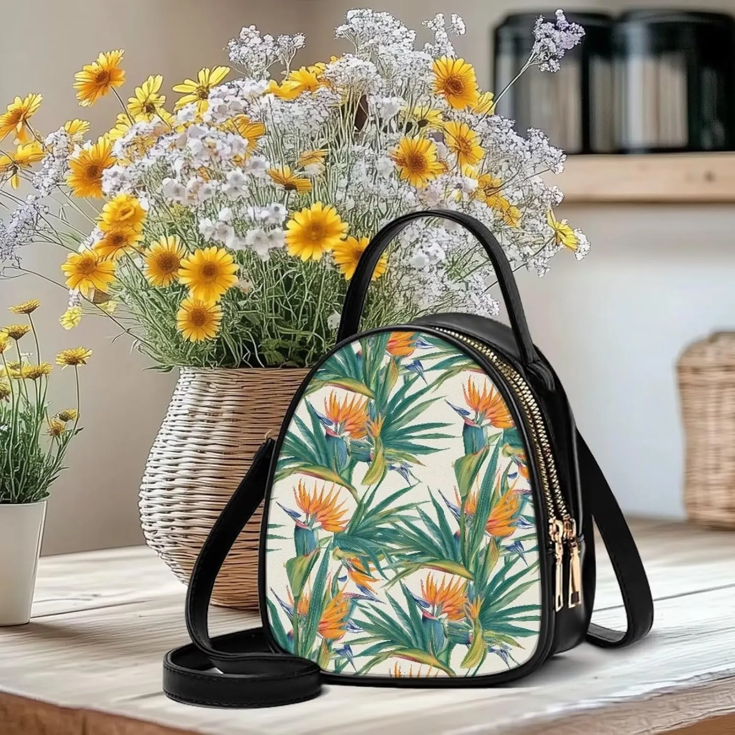Tropical Shoulder Bag Purse for Women Travel Cell Phone Holder Crossbody Bag PU Leather, Turtle Small Sling Bag