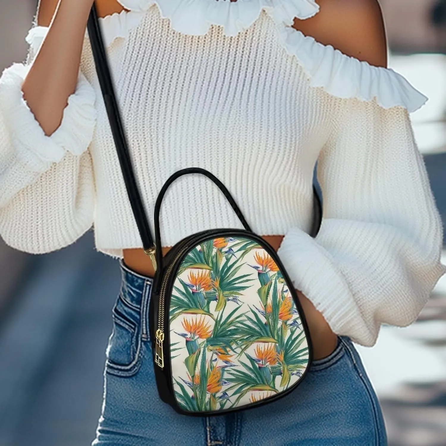 Tropical Shoulder Bag Purse for Women Travel Cell Phone Holder Crossbody Bag PU Leather, Turtle Small Sling Bag