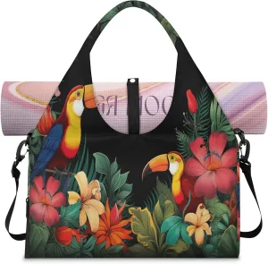 TropicalLife Tropical Rainforest Parrot Yoga Gym Bags for Women with Shoes Compartment Travel Tote Duffle Bag Weekender Carry on Overnight Bags