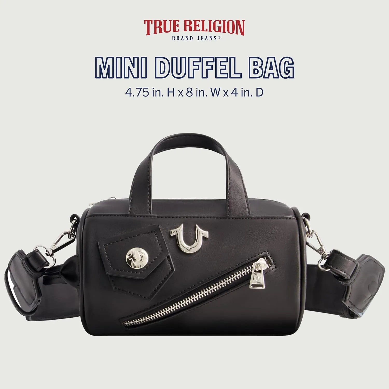 True Religion Women's Crossbody Bag, Mini Duffel Purse Handbag with Shoulder Strap